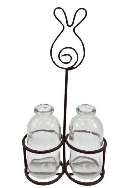 Kartenhalter Flaschenhalter Hase Rost Ständer mit Mini Vase von Madley